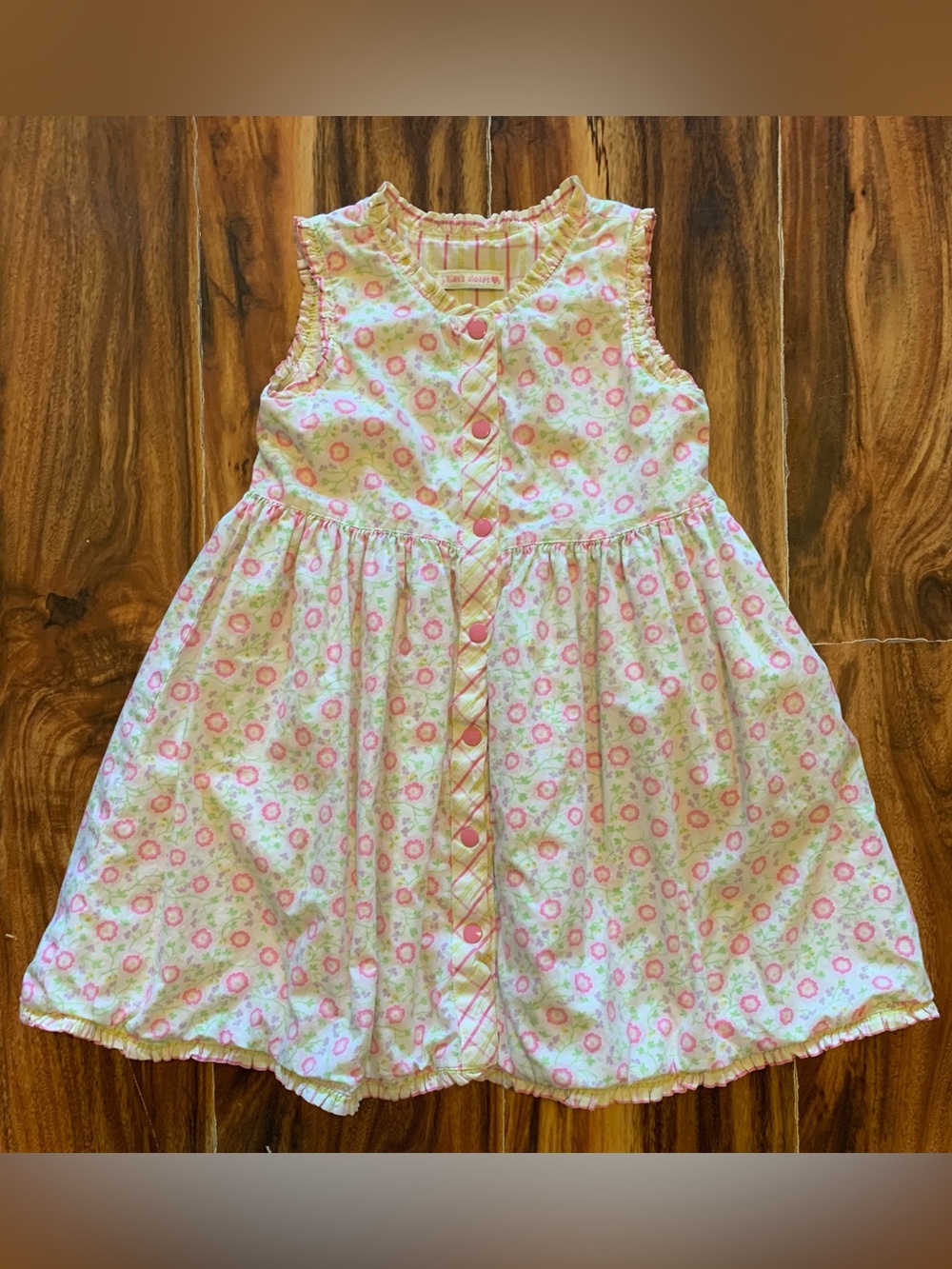 Jullian’s Closet 2 in 1  Pink Green Floral Plaid Girls 4/5 Dress.           3389